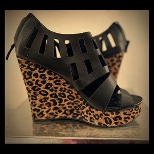 Matiko platform wedge with leopard mohair